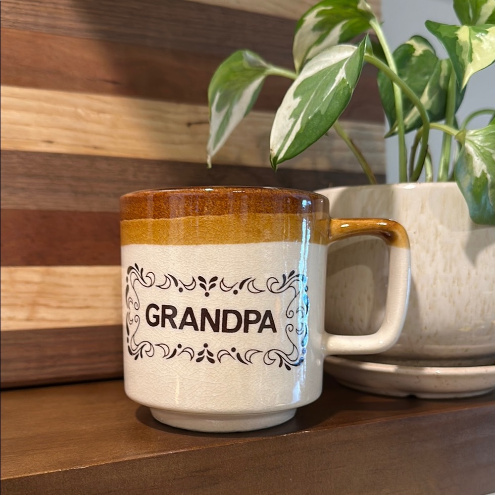 ☕ Vintage Grandpa Coffee Mug – Brown Drip Glaze Stoneware